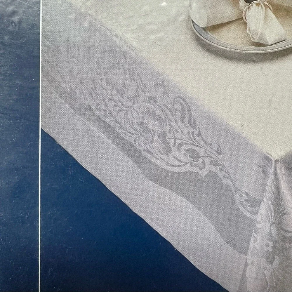 NOS NWT Vintage Home Studio Damask White Tablecloth - 62